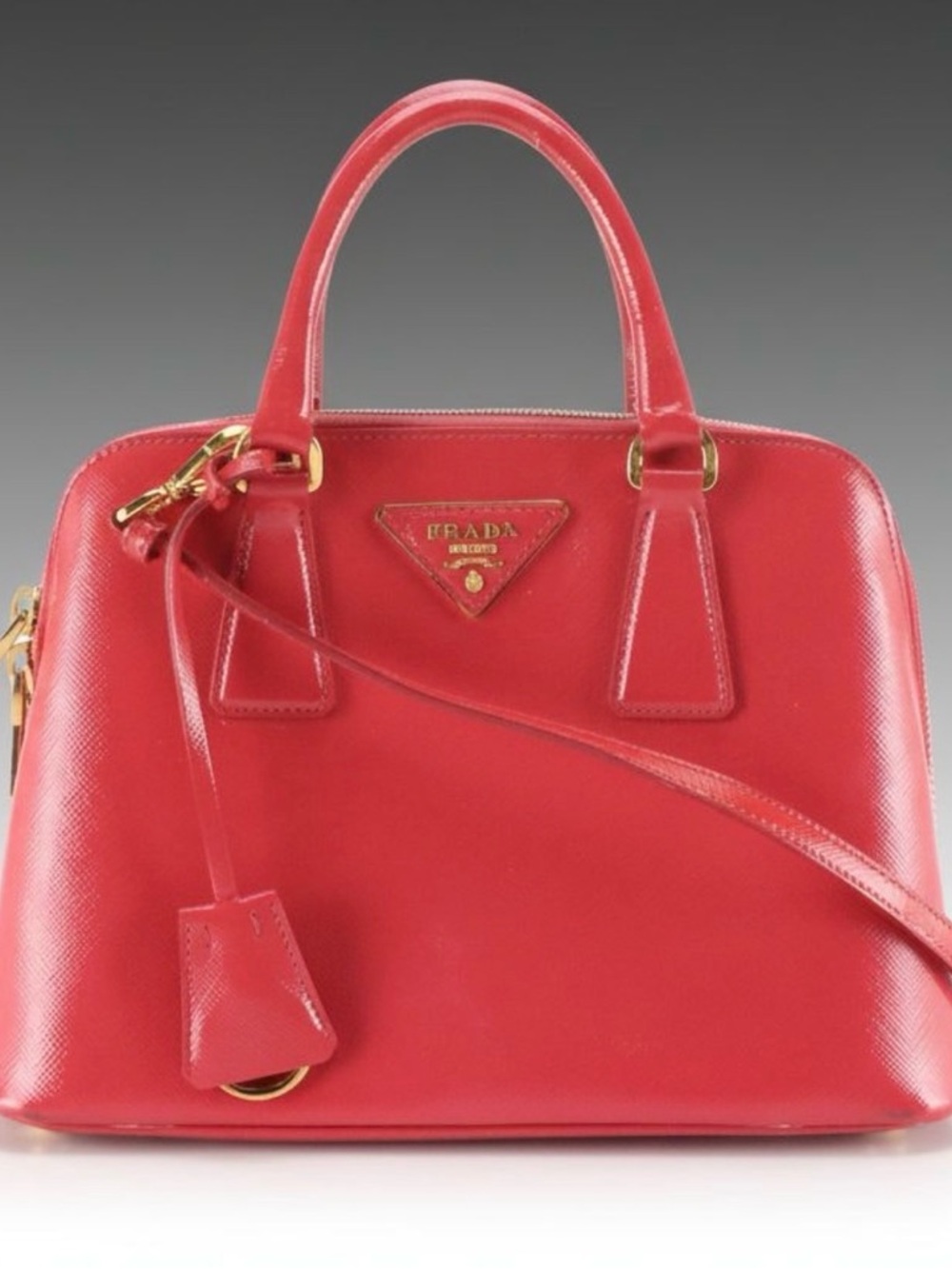 Prada Red Saffiano Dome Satchel with Gold Hardware